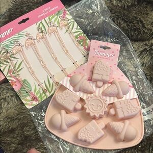Summer Pink Silicone Ice tray & drink stirrers
